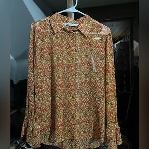 ZARA Orange Flowy Blouse w/ Bell Sleeves SIZE M
